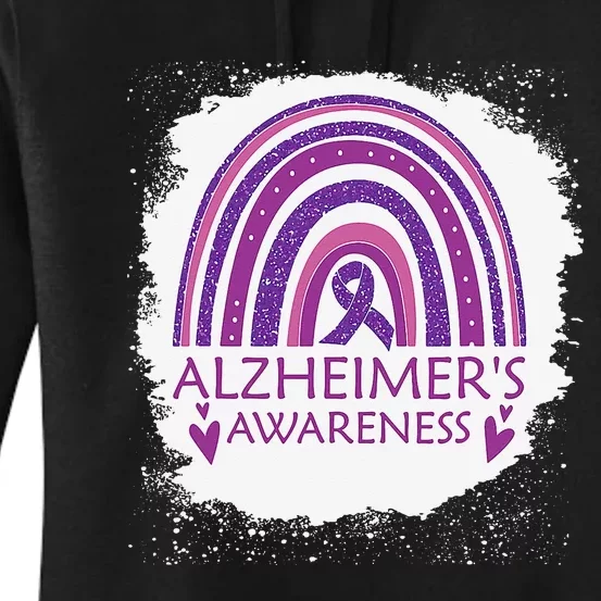 Alzheimer's Awareness Bleached Rainbow Purple Ribbon Women's Pullover Hoodie