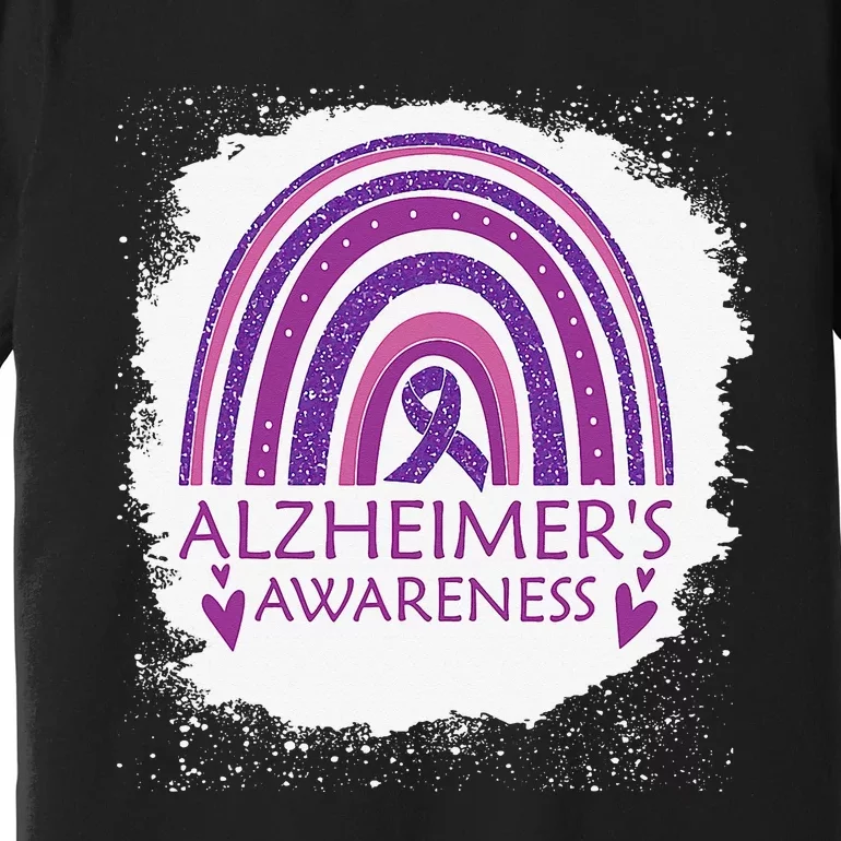 Alzheimer's Awareness Bleached Rainbow Purple Ribbon Premium T-Shirt