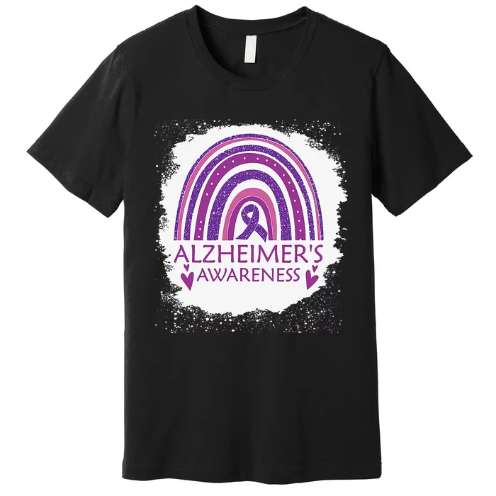 Alzheimer's Awareness Bleached Rainbow Purple Ribbon Premium T-Shirt