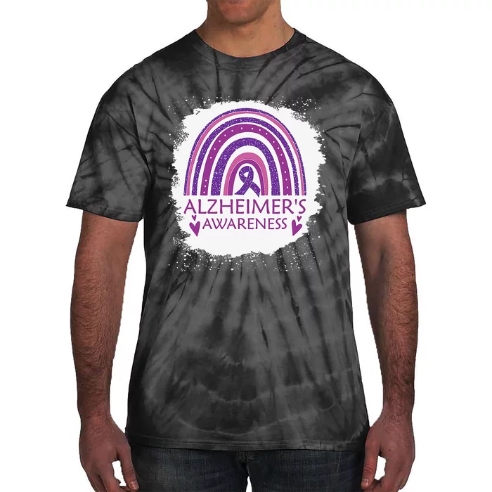 Alzheimer's Awareness Bleached Rainbow Purple Ribbon Tie-Dye T-Shirt