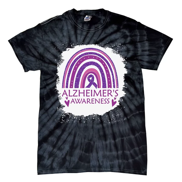 Alzheimer's Awareness Bleached Rainbow Purple Ribbon Tie-Dye T-Shirt