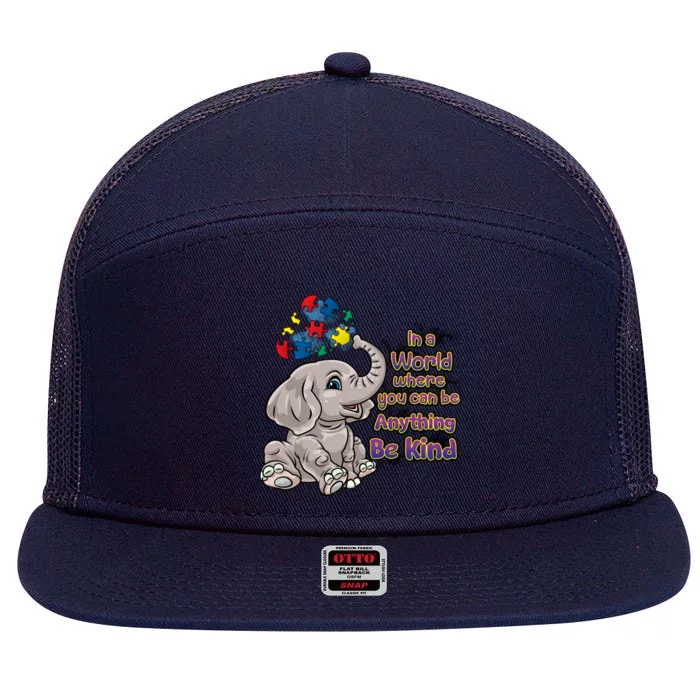 Autism Awareness Be Kind Elephant Puzzle Teacher Mom Gift 7 Panel Mesh Trucker Snapback Hat