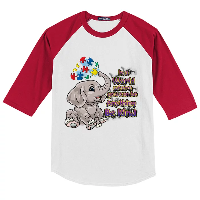 Autism Awareness Be Kind Elephant Puzzle Teacher Mom Gift Kids Colorblock Raglan Jersey