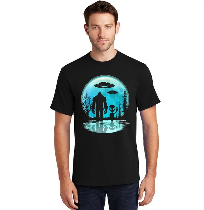 Alien And Bigfoot Moon Tall T-Shirt