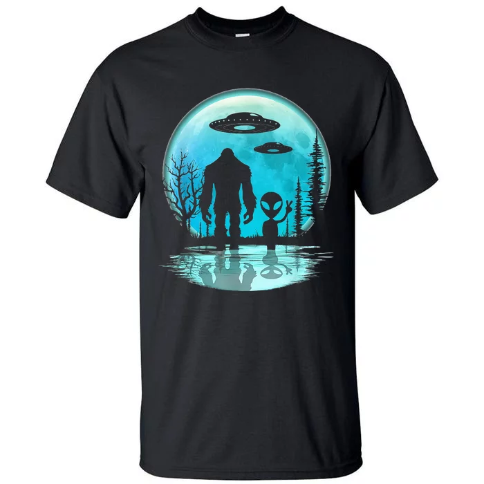 Alien And Bigfoot Moon Tall T-Shirt