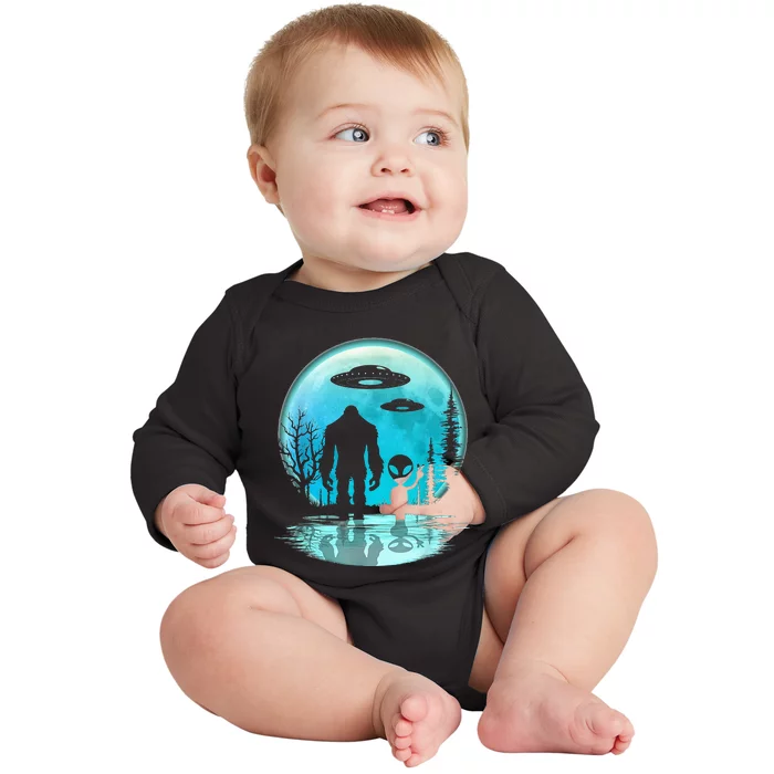 Alien And Bigfoot Moon Baby Long Sleeve Bodysuit