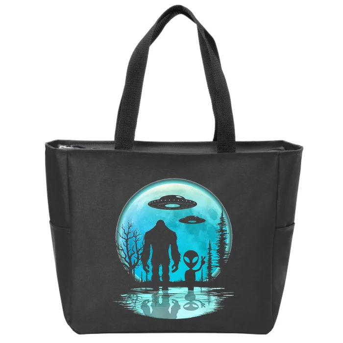 Alien And Bigfoot Moon Zip Tote Bag