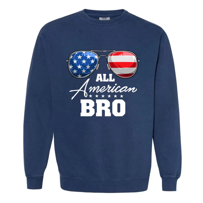 All American Bro Brother Usa Flag Sunglasses 4th Of July Gift Garment-Dyed Sweatshirt