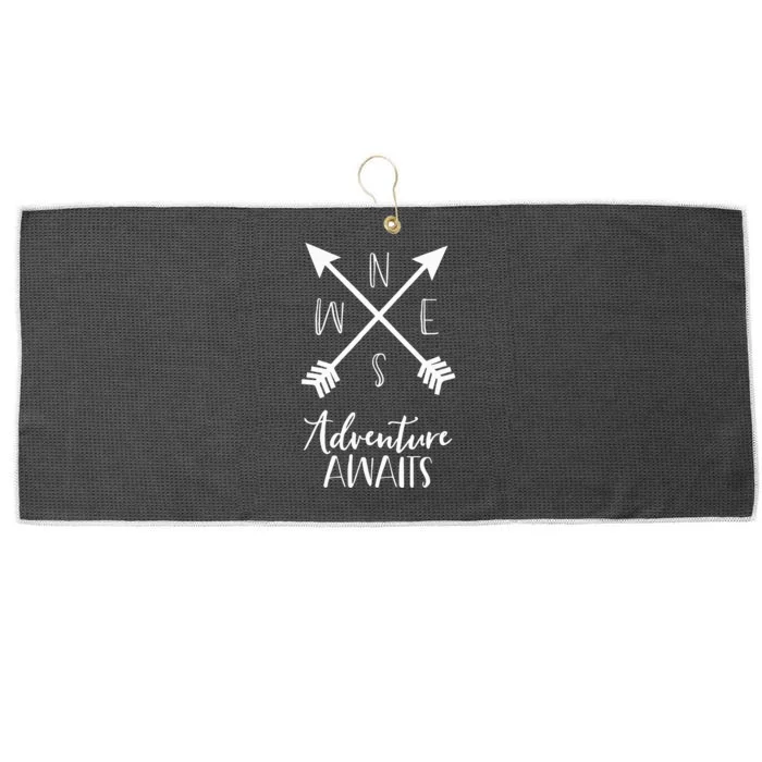 Adventure Awaits Boho Hiking Travel Arrows Compass Large Microfiber Waffle Golf Towel