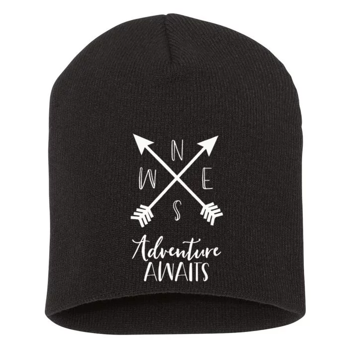 Adventure Awaits Boho Hiking Travel Arrows Compass Short Acrylic Beanie