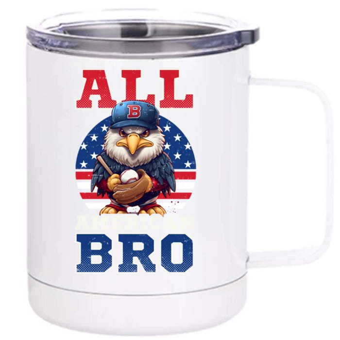 All American Bro Eagle Design 4th Of July Baseball Funny Gift Front & Back 12oz Stainless Steel Tumbler Cup