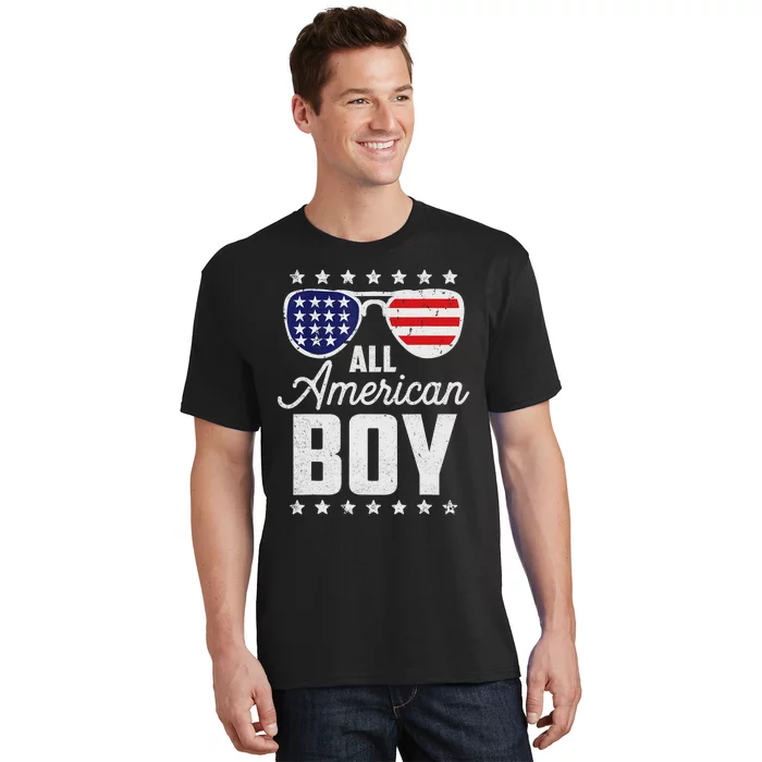 All American Boy 4th Of July Sunglasses USA Flag Boy Kids T-Shirt