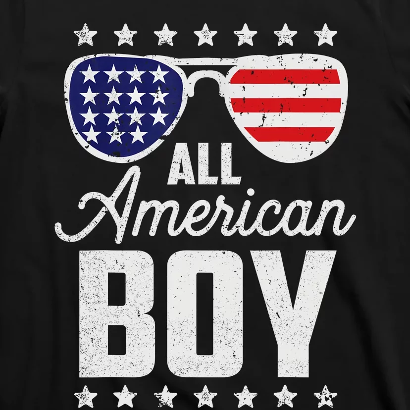 All American Boy 4th Of July Sunglasses USA Flag Boy Kids T-Shirt