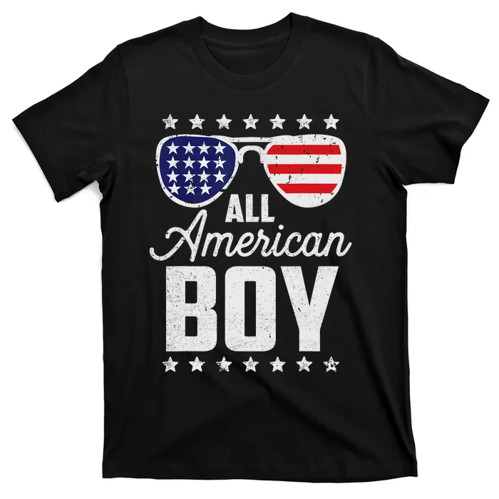 All American Boy 4th Of July Sunglasses USA Flag Boy Kids T-Shirt