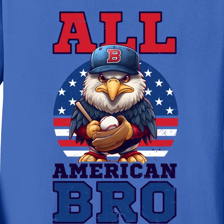 All American Bro Eagle Design 4th Of July Baseball Funny Gift Kids Long Sleeve Shirt