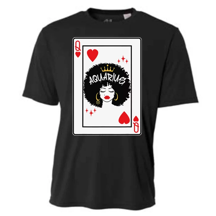 Aquarius Astrology Black Queen Hearts Blackjack Cards Poker Cooling Performance Crew T-Shirt