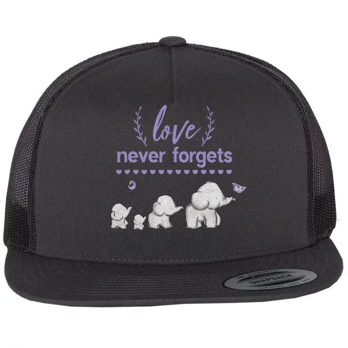 Alzheimers And Brain Awareness Love Never Forgets Purple Flat Bill Trucker Hat