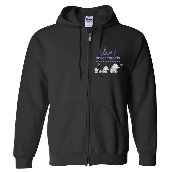 Alzheimers And Brain Awareness Love Never Forgets Purple Full Zip Hoodie