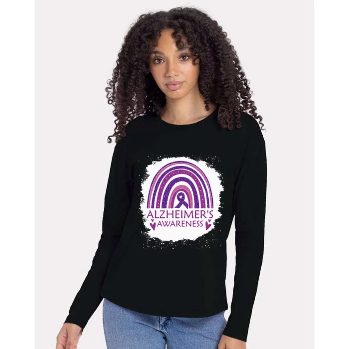 Alzheimers Awareness Bleached Rainbow Purple Ribbon Womens Cotton Relaxed Long Sleeve T-Shirt