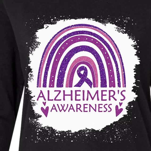 Alzheimers Awareness Bleached Rainbow Purple Ribbon Womens Cotton Relaxed Long Sleeve T-Shirt