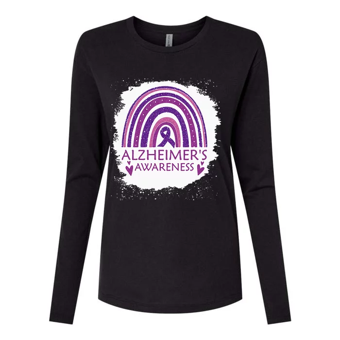 Alzheimers Awareness Bleached Rainbow Purple Ribbon Womens Cotton Relaxed Long Sleeve T-Shirt