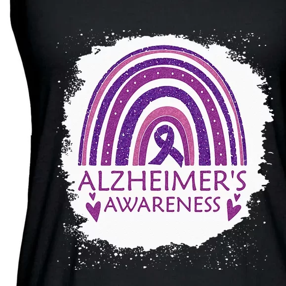 Alzheimers Awareness Bleached Rainbow Purple Ribbon Ladies Essential Flowy Tank