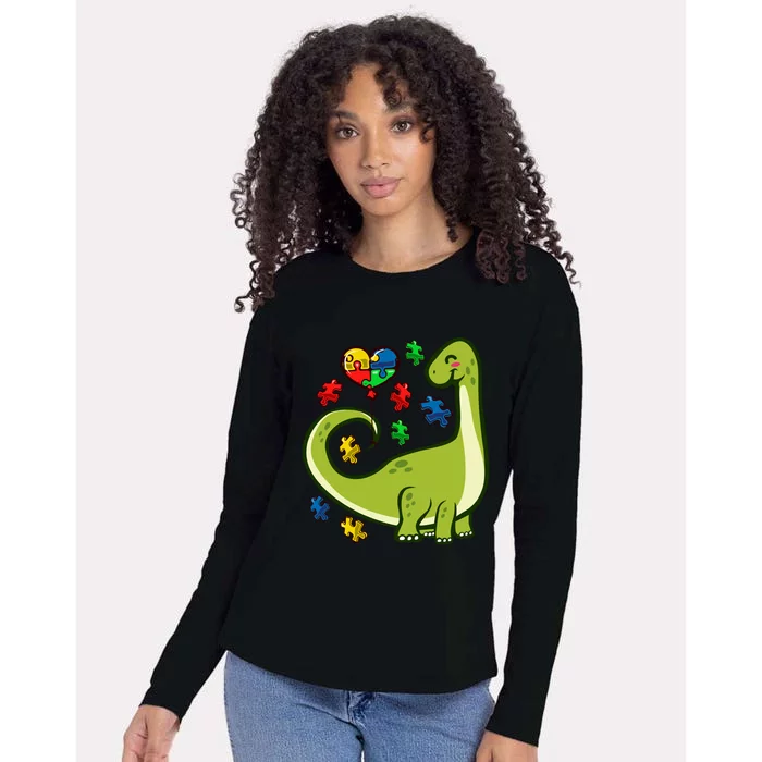 Autism Awareness Brontosaurus Dinosaur Puzzle Heart Autism Gift Womens Cotton Relaxed Long Sleeve T-Shirt