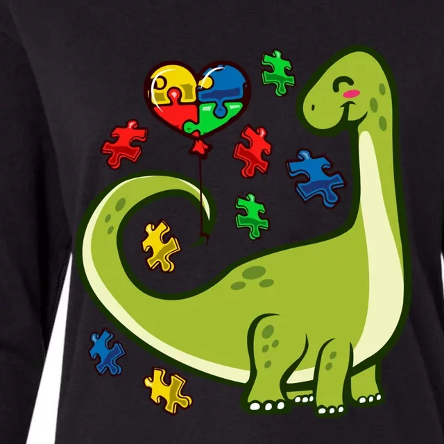 Autism Awareness Brontosaurus Dinosaur Puzzle Heart Autism Gift Womens Cotton Relaxed Long Sleeve T-Shirt