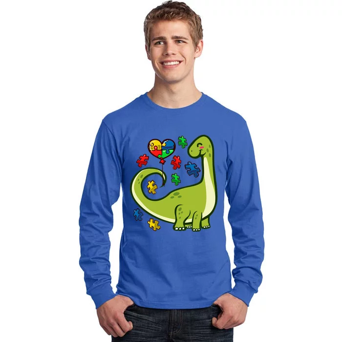 Autism Awareness Brontosaurus Dinosaur Puzzle Heart Autism Gift Tall Long Sleeve T-Shirt