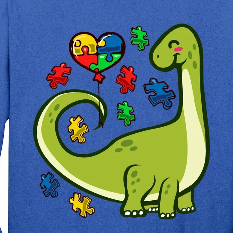 Autism Awareness Brontosaurus Dinosaur Puzzle Heart Autism Gift Tall Long Sleeve T-Shirt