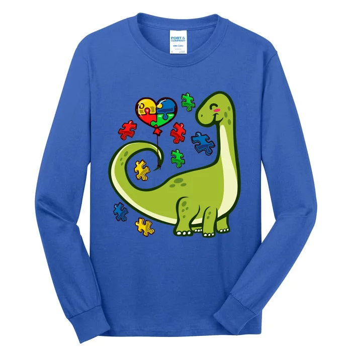 Autism Awareness Brontosaurus Dinosaur Puzzle Heart Autism Gift Tall Long Sleeve T-Shirt