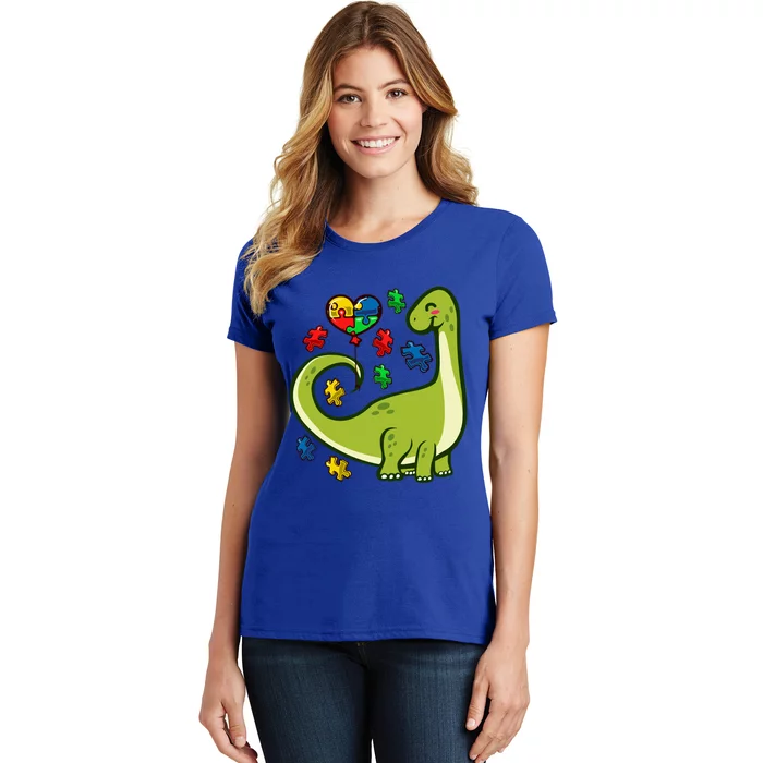 Autism Awareness Brontosaurus Dinosaur Puzzle Heart Autism Gift Women's T-Shirt