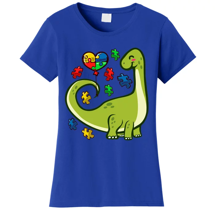 Autism Awareness Brontosaurus Dinosaur Puzzle Heart Autism Gift Women's T-Shirt