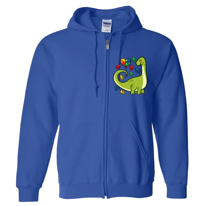 Autism Awareness Brontosaurus Dinosaur Puzzle Heart Autism Gift Full Zip Hoodie