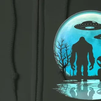 Alien And Bigfoot Moon Full Zip Hoodie