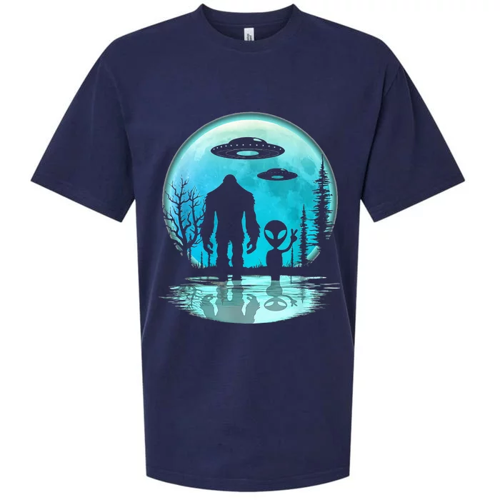 Alien And Bigfoot Moon Sueded Cloud Jersey T-Shirt