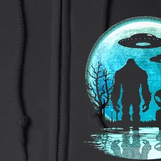 Alien And Bigfoot Moon Full Zip Hoodie