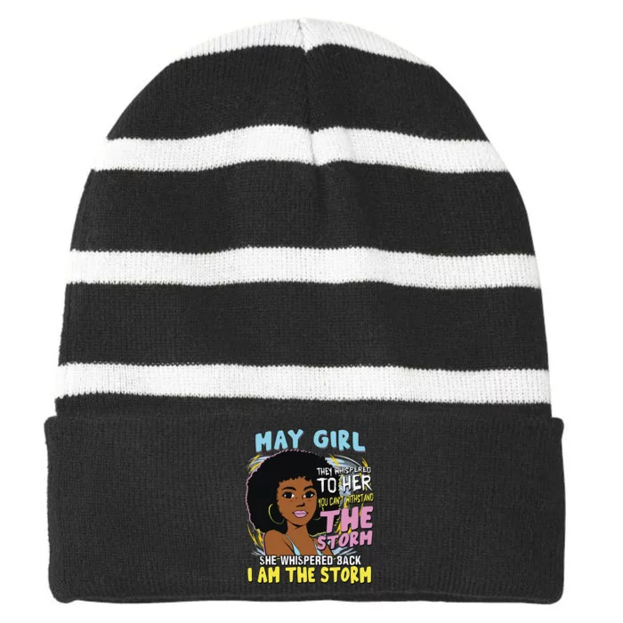 African American birthday queen Afro American birthday May Striped Beanie with Solid Band