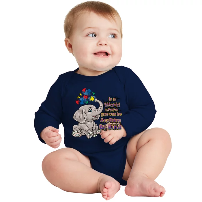 Autism Awareness Be Kind Elephant Puzzle Teacher Mom Funny Gift Baby Long Sleeve Bodysuit