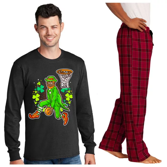 African American Black Leprechaun Basketball St Patricks Day Gift Long Sleeve Pajama Set