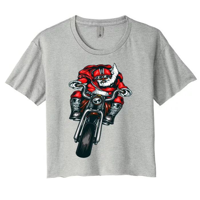 African American Black Biker Santa Claus Christmas Gift Women's Crop Top Tee