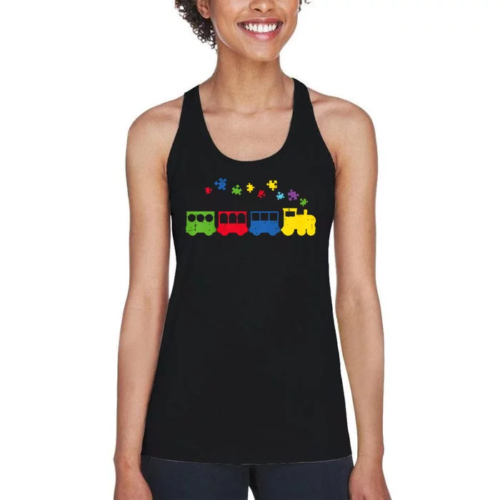 Autism Awareness Boy Girl Train Puzzle Piece Women's Racerback Tank