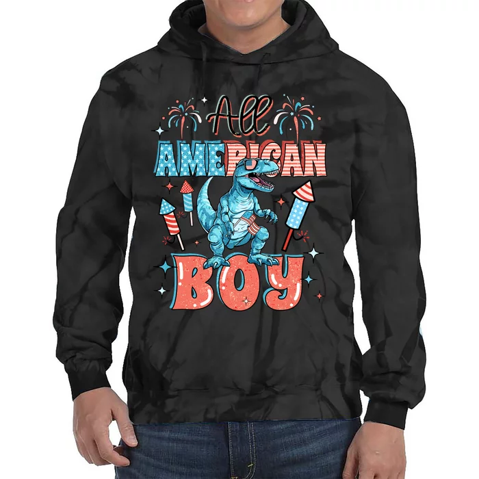 All American Boy Dinosaur Funny 4th Of July Tie Dye Hoodie