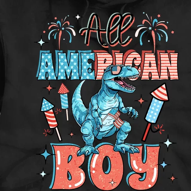 All American Boy Dinosaur Funny 4th Of July Tie Dye Hoodie