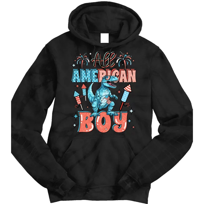 All American Boy Dinosaur Funny 4th Of July Tie Dye Hoodie