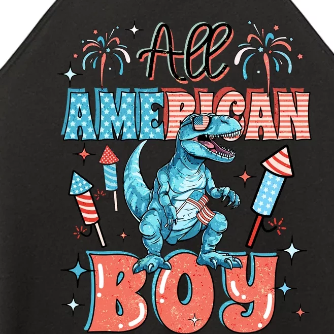 All American Boy Dinosaur Funny 4th Of July Women’s Perfect Tri Rocker Tank