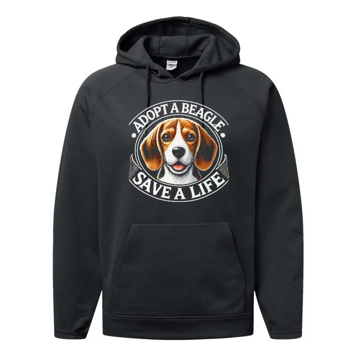 Adopt A Beagle Save A Life Advocating Adoption Performance Fleece Hoodie