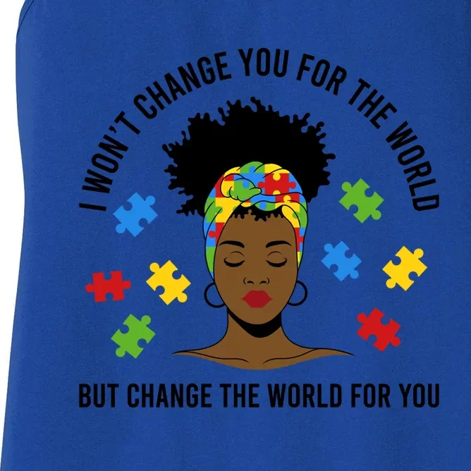 Autism Awareness Black Afro Mom Life Autistic Mother Gift Women's Racerback Tank