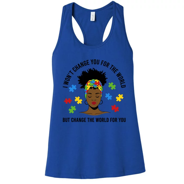 Autism Awareness Black Afro Mom Life Autistic Mother Gift Women's Racerback Tank