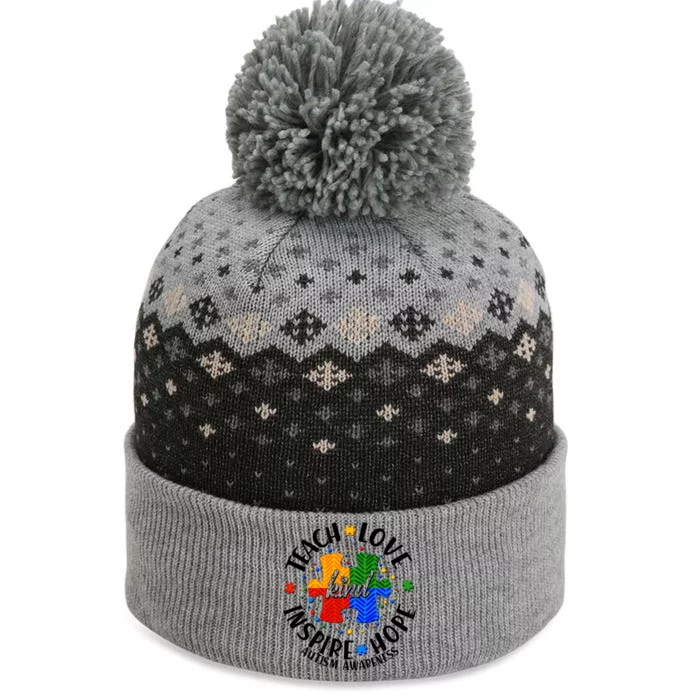 Autism Awareness Be Kind Teach Love Inspire Hope The Baniff Cuffed Pom Beanie